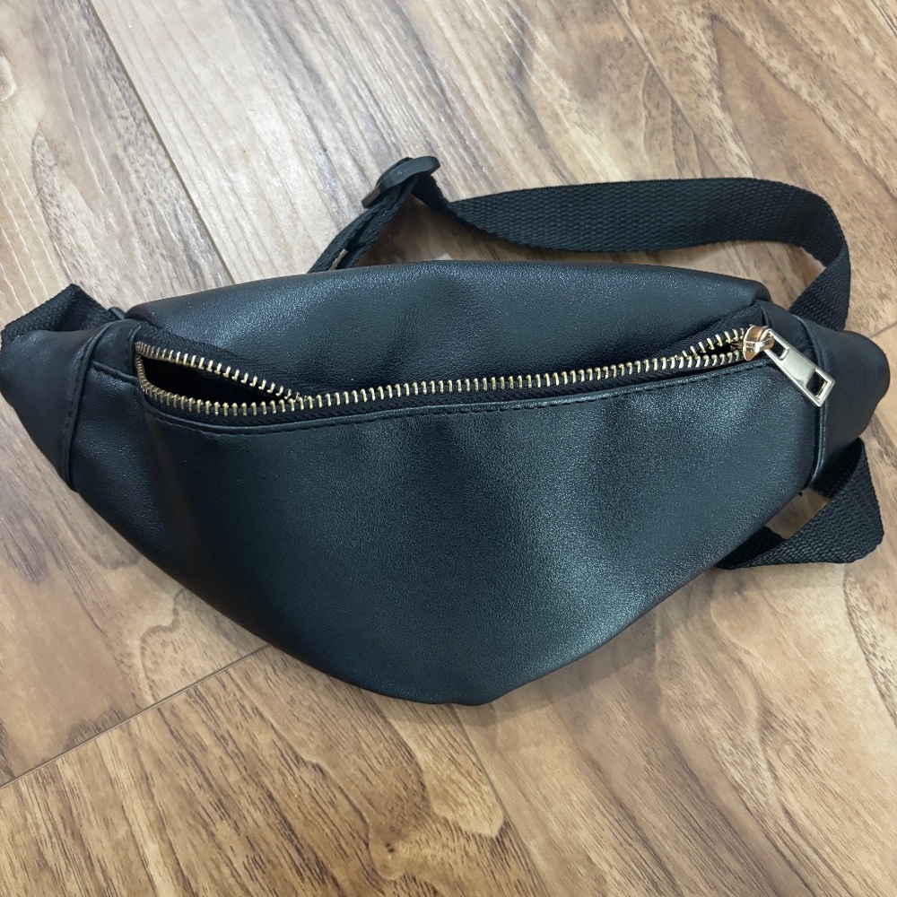 torrid Black Faux Leather Mini Fanny Pack with Gold Zipper
